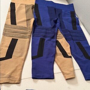 DSG Colorblock Leggings in Blue, Tan & Black.  2 pair